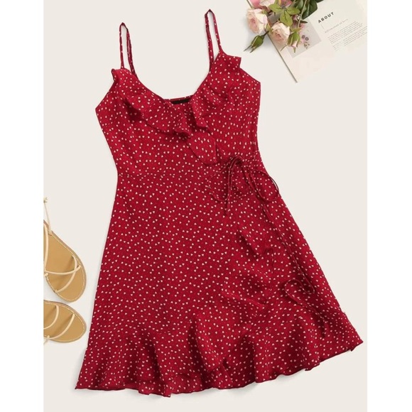 PLUS confetti heart dot dress ruffle red white - Picture 2 of 7